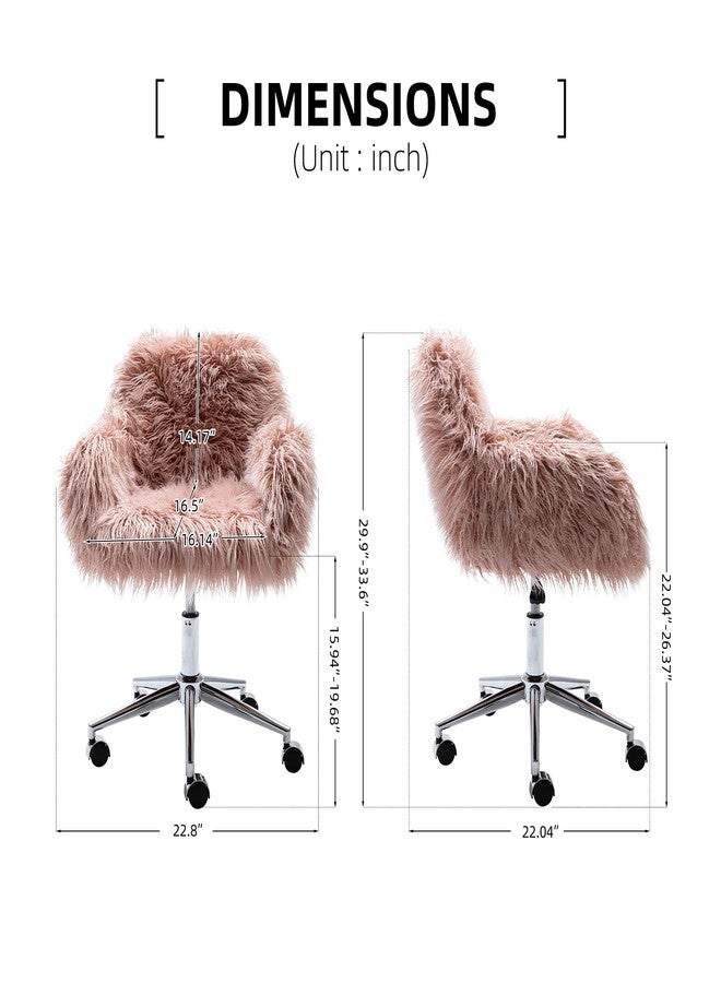 KCC Fluffy Office Desk Chair, Faux Fur Modern Swivel Armchair with Wheels, Soft Comfy Fuzzy Elegant Accent Makeup Vanity Chairs for Women Girls, Home Living Dressing Room Bedroom, Pink - Image 5